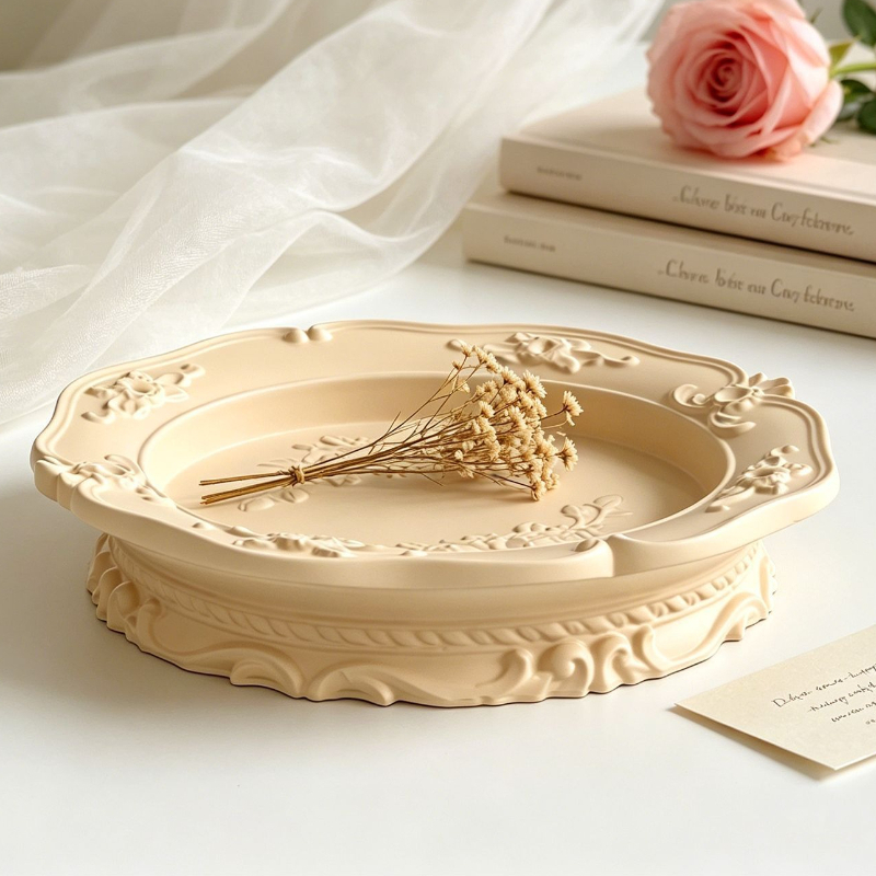 Coaster Mold Round - Elegante Vintage Barock-Spitzen-Silikonform, Runde Ovale Relief-Form
