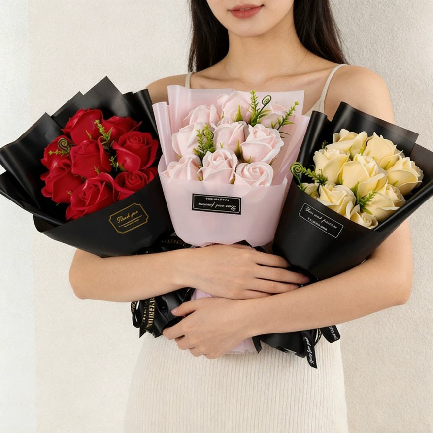 Dried Flower Bulk - 9-köpfiger Seifenblumen-Rosenstrauß, künstliche Blumen für Weihnachten,