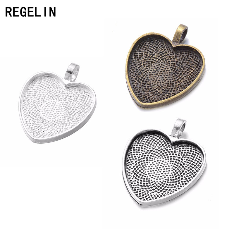 Bezels Set Pendant - REGELIN Herz Cabochon Einstellungen Silber Überzogene