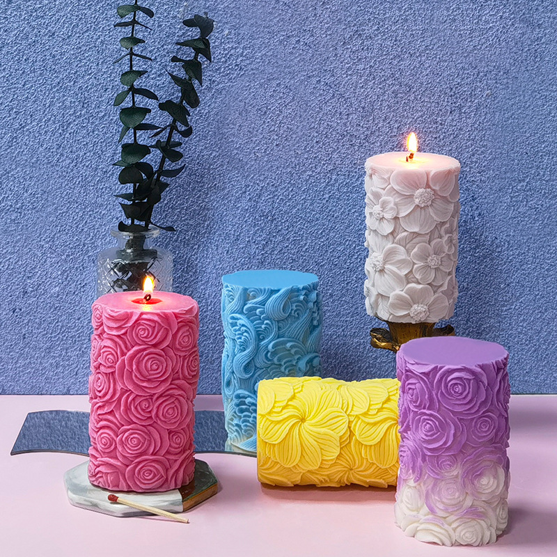 Resin Ocean Wave Mold - Ozeanwellen-Zylinder-Aromakerzen-Silikonform DIY Rosen-Schmetterlings-Relief Zylindrische Gips-Seifen-Harzformen Heimdekoration