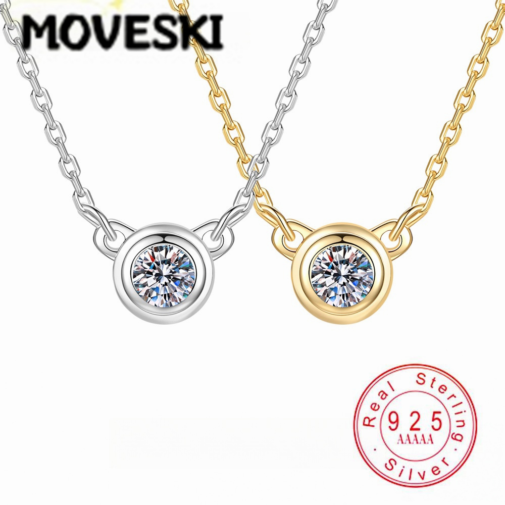 Bezels Set Pendant - S925 Sterling Silber Moissanit Anhänger-Halskette für