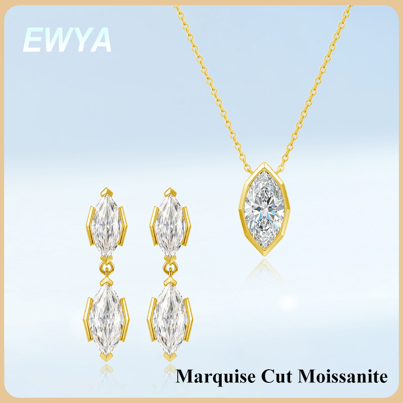 Bezels Set Pendant - EWYA 3CT Marquise-Schliff Moissanit Anhänger-Halskette für