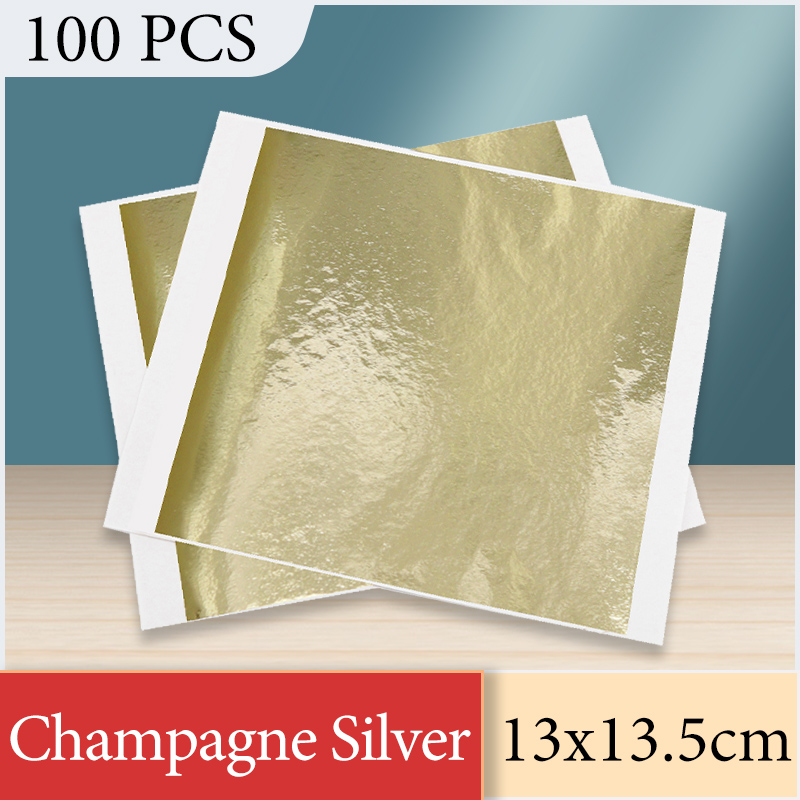 Gold Foil Flakes - 13 x 13,5 cm Champagner-Silberfolienpapier, Blattgoldbögen