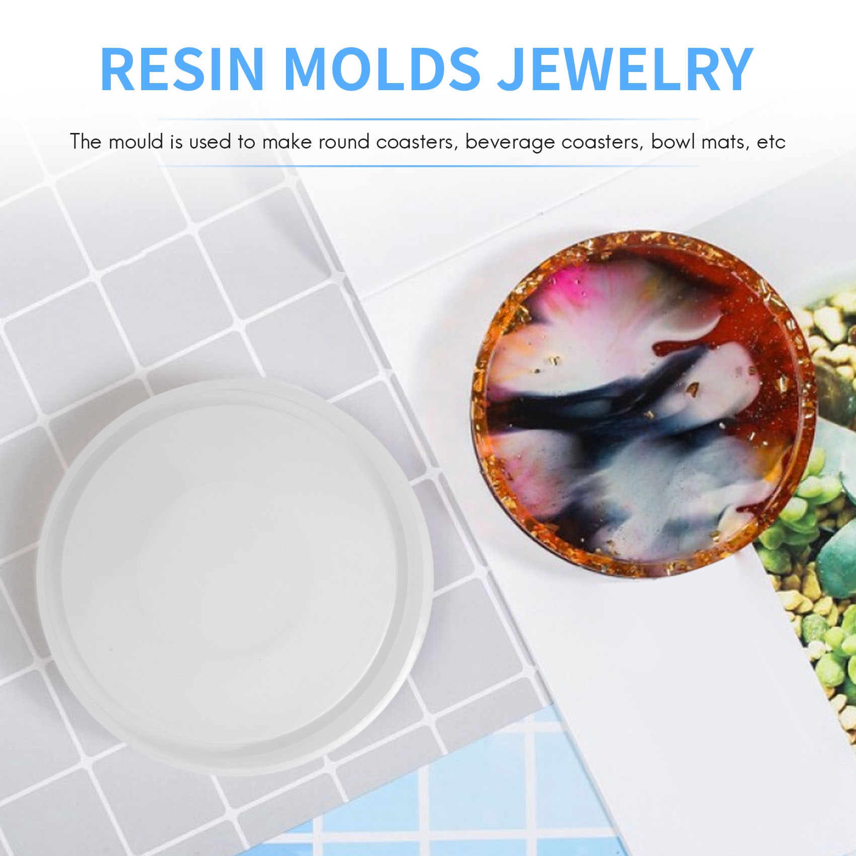 Coaster Mold Round - 4er-Pack große DIY-Runde Untersetzer-Silikonform, Durchmesser 3,94