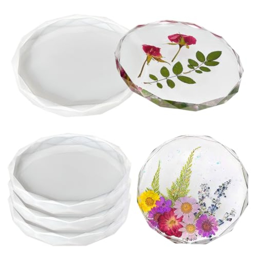 Geode Mold Silicone - 4er-Pack Untersetzerformen - Diamantkanten-Kristall- und Runde