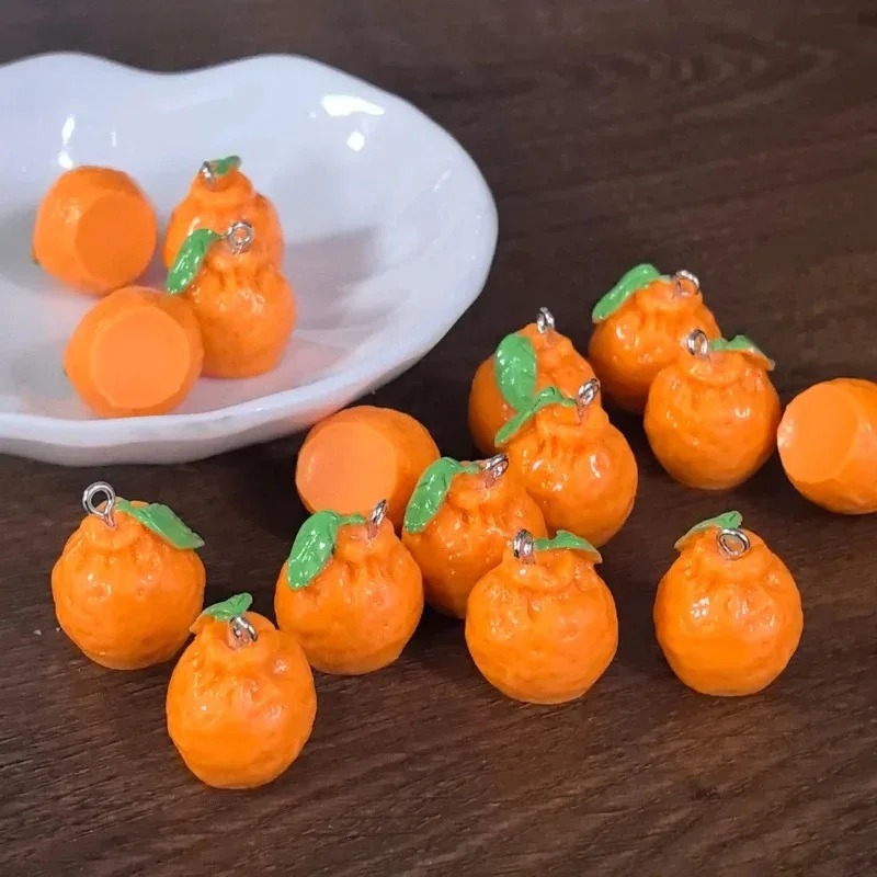 Resin Craft Material - 10 Stück 3D-Simulations-Dekopon-Mandarinen-Harzanhänger, künstliche Frucht-Tangerine-Anhänger, DIY-Bastelbedarf