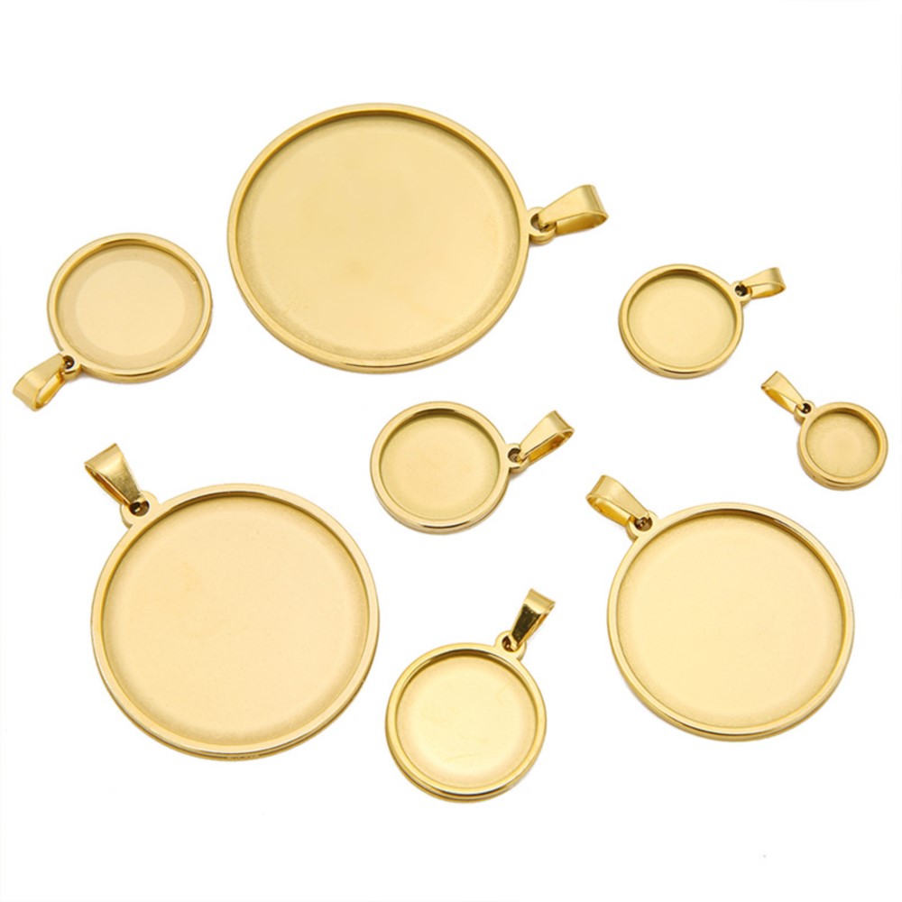 Bezels Set Pendant - 5 teile/los Edelstahl runde Cabochon Cameo