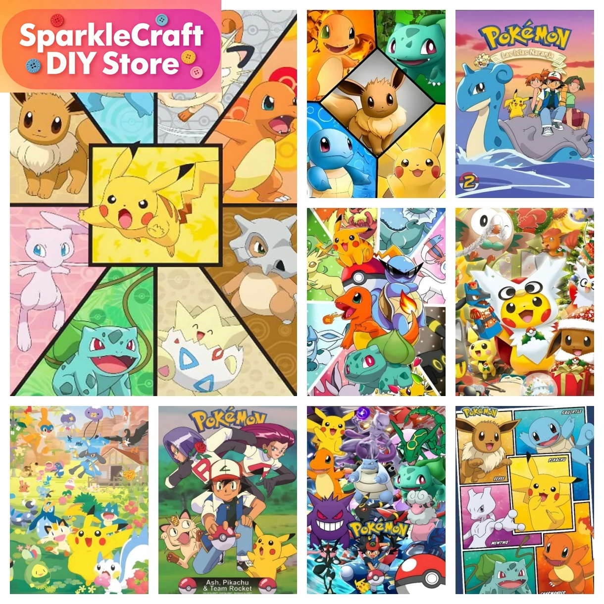 Resin Craft Kit - 1 Stück rahmenloses Cartoon-Pokémon-Anime-Diamantmalerei-Set, Aufkleber, Bastelarbeiten,