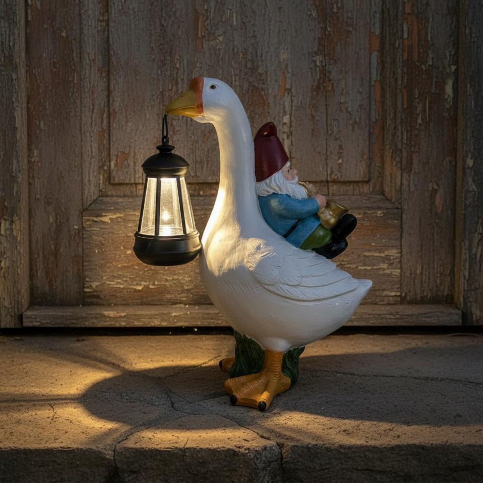 Crafting Resin - Gartenzwerg auf Gans Statue Wetterfeste Gans-Solarlampe